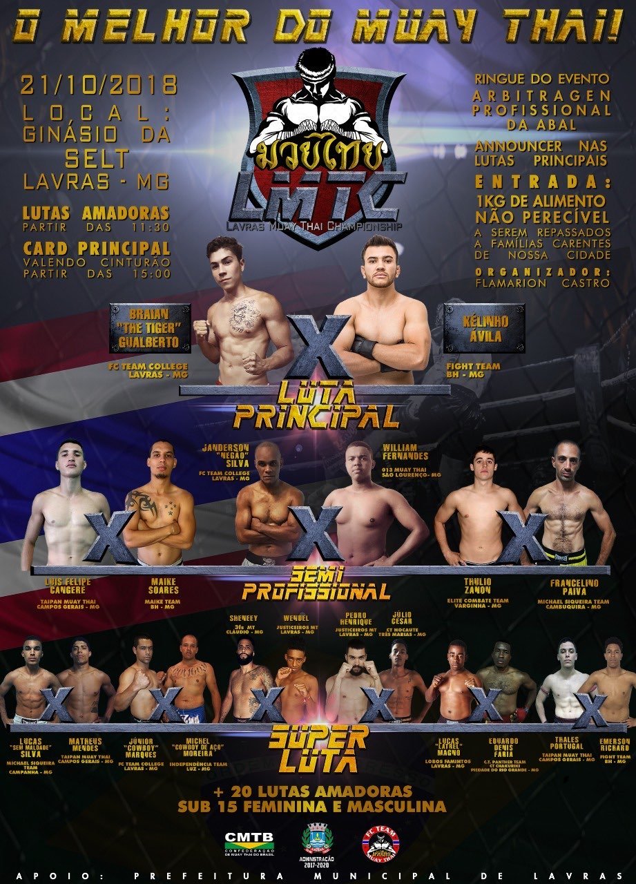 Kelinho Ávila landing a kick in a Muay Thai match